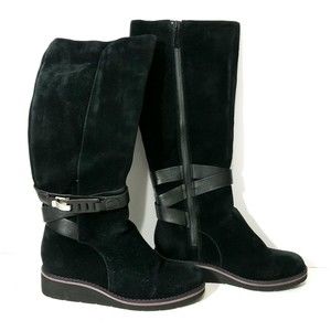 Cole Haan Boots 5.5 B Black Suede Wedge Waterproof Full Zip Knee Buckle